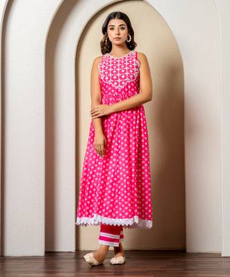 Pink bandhej print anarkali set 3