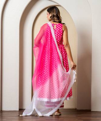 Pink bandhej print anarkali set 4