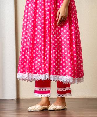 Pink bandhej print anarkali set 5