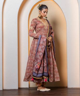 Multi-colored chanderi printed anarkali set 1