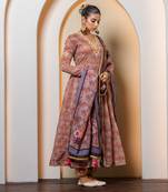 Multi-colored chanderi printed anarkali set