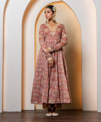 Multi-colored chanderi printed anarkali set 2