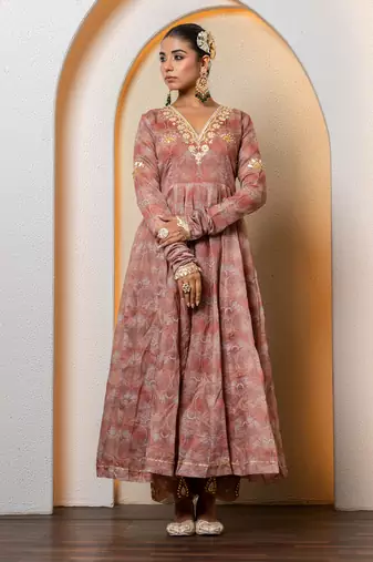 Multi-colored chanderi printed anarkali set