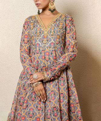 Multi-colored chanderi printed anarkali set 3