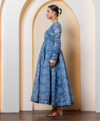 Navy blue chanderi floral printed anarkali set 5