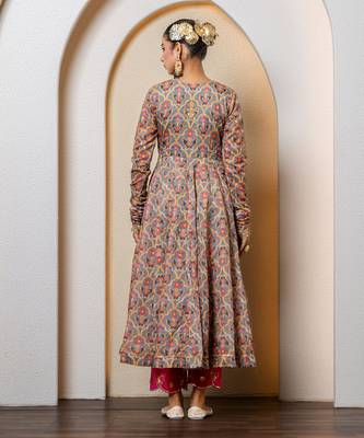 Chocolate brown chanderi floral printed anarkali set 4