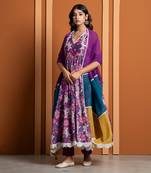 Purple chanderi printed anarkali set
