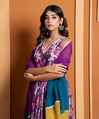 Purple chanderi printed anarkali set 4