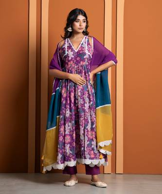 Purple chanderi printed anarkali set 5