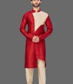 Mens patch work done in front open kurta solid stitched  kurta-pajama