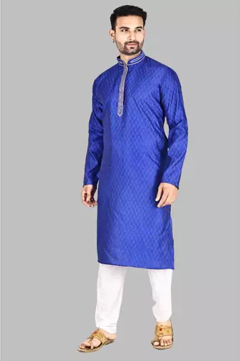 Mens thread work done in front and collar kurta-pajama