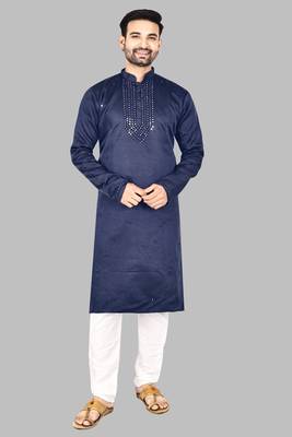 Mens embroidery mirror work done in front all over kurta-pajama 1