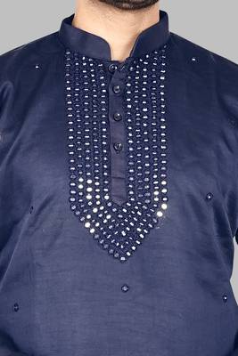 Mens embroidery mirror work done in front all over kurta-pajama 3