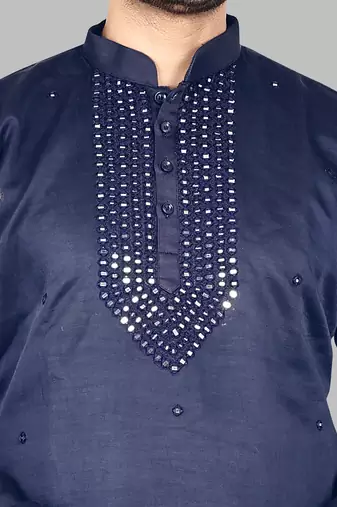 Mens embroidery mirror work done in front all over kurta-pajama