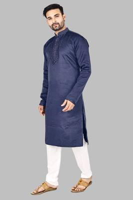 Mens embroidery mirror work done in front all over kurta-pajama 4