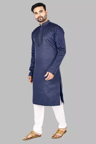 Mens embroidery mirror work done in front all over kurta-pajama