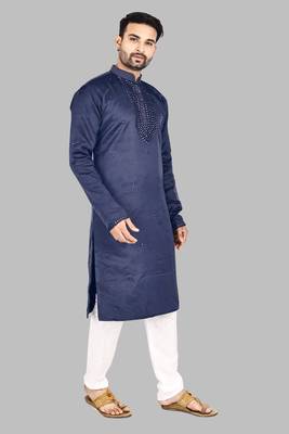 Mens embroidery mirror work done in front all over kurta-pajama 5