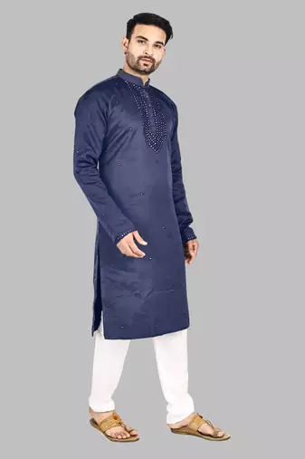 Mens embroidery mirror work done in front all over kurta-pajama
