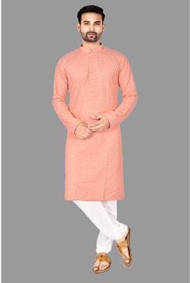 Mens pattern stitched kurta with churidar kurta-pajama 2