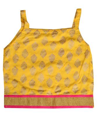 Yellow baby girls skirt and top self design hand block gold print 4