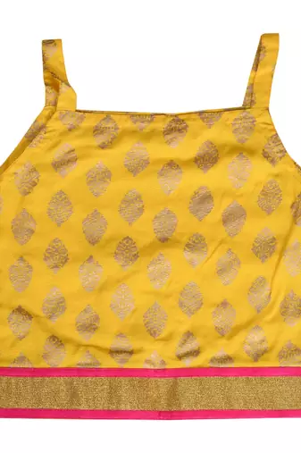 Yellow baby girls skirt and top self design hand block gold print