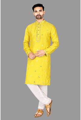 Mens embroidery mirror work done in front all over kurta-pajama 1