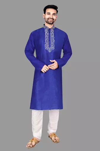 Mens embroidery work done in front with threading work kurta-pajama