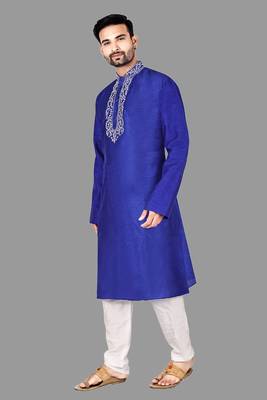 Mens embroidery work done in front with threading work kurta-pajama 4