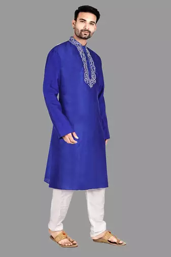 Mens embroidery work done in front with threading work kurta-pajama