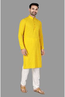 Mens pattern stitched kurta with churidar kurta-pajama 2