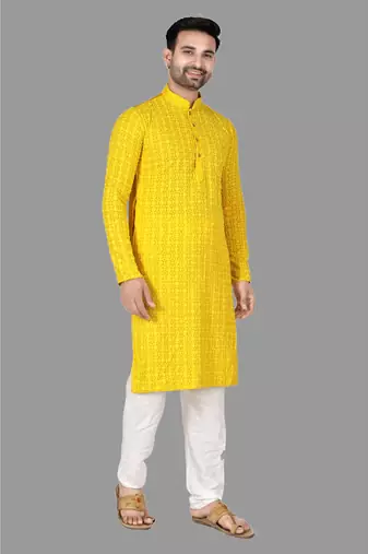 Mens pattern stitched kurta with churidar kurta-pajama