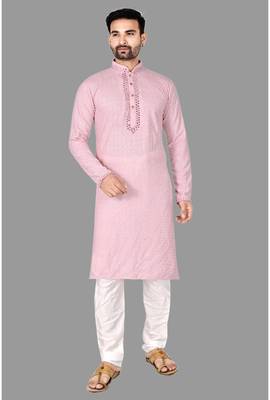 Mens mirror embroidery work in front and sleeve and collar kurta-pajama 1