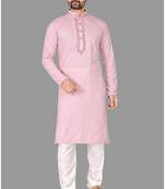 Mens mirror embroidery work in front and sleeve and collar kurta-pajama