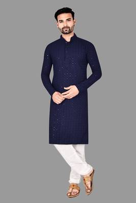 Mens pattern stitched kurta with churidar kurta-pajama 1