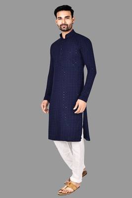 Mens pattern stitched kurta with churidar kurta-pajama 3