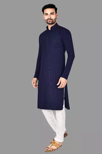 Mens pattern stitched kurta with churidar kurta-pajama