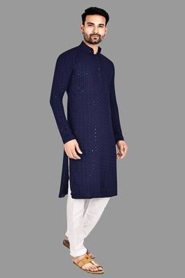 Mens pattern stitched kurta with churidar kurta-pajama 4