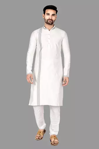 Mens thread work done in front and collar kurta-pajama