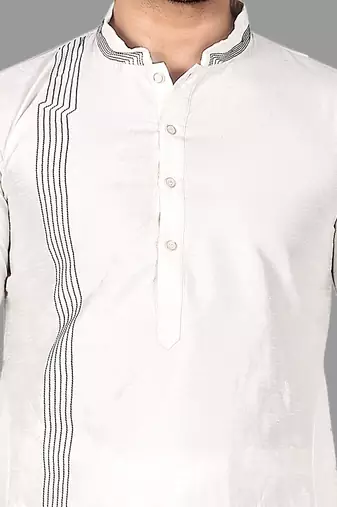 Mens thread work done in front and collar kurta-pajama