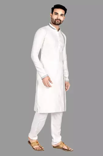 Mens thread work done in front and collar kurta-pajama
