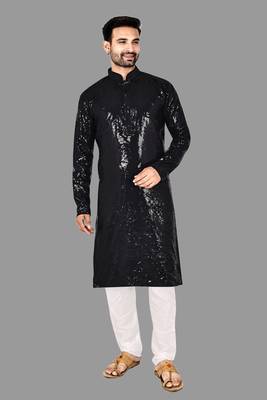 Mens pattern stitched kurta with churidar kurta-pajama 1