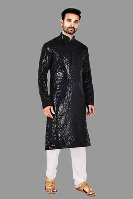 Mens pattern stitched kurta with churidar kurta-pajama 3