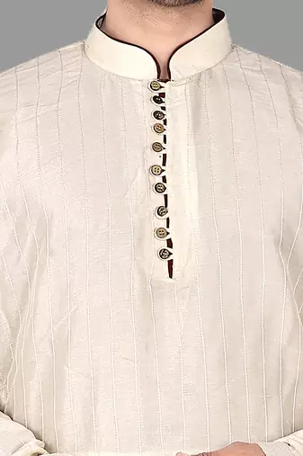 Mens threading work all over front and collar pattern sticthed   kurta-pajama