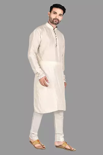 Mens threading work all over front and collar pattern sticthed   kurta-pajama