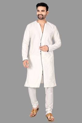 Mens assymetrical stitched pattern kurta with bone piping kurta-pajama 1
