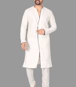 Mens assymetrical stitched pattern kurta with bone piping kurta-pajama