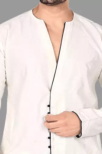 Mens assymetrical stitched pattern kurta with bone piping kurta-pajama