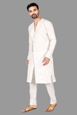 Mens assymetrical stitched pattern kurta with bone piping kurta-pajama 4