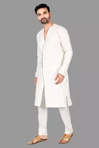 Mens assymetrical stitched pattern kurta with bone piping kurta-pajama