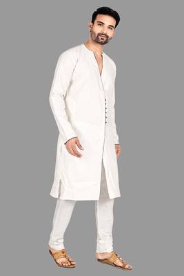 Mens assymetrical stitched pattern kurta with bone piping kurta-pajama 5